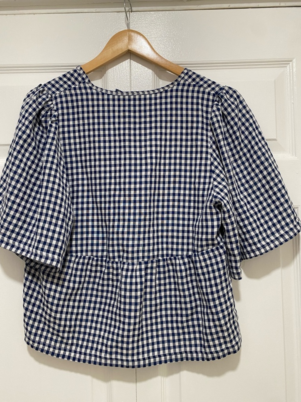 Women's Navy and White Gingham Tie-Front Top - Picture 2 of 3